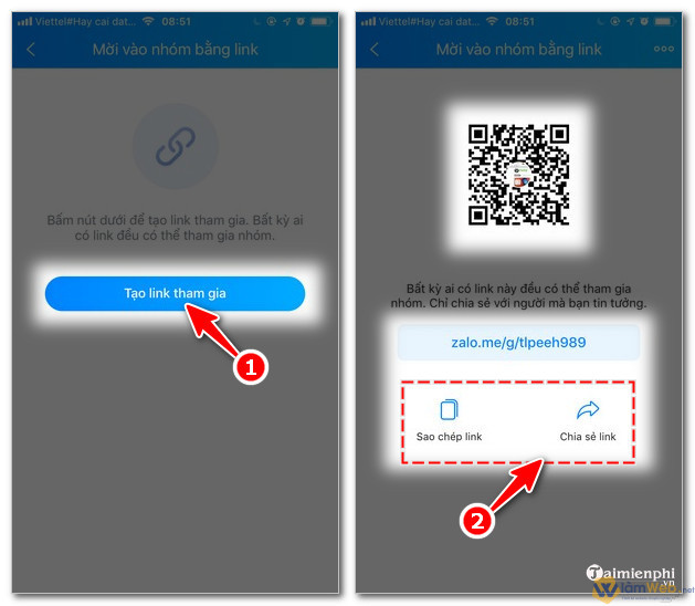 Lấy đường link trên Zalo bằng QR code chia sẻ với mọi người trên Zalo